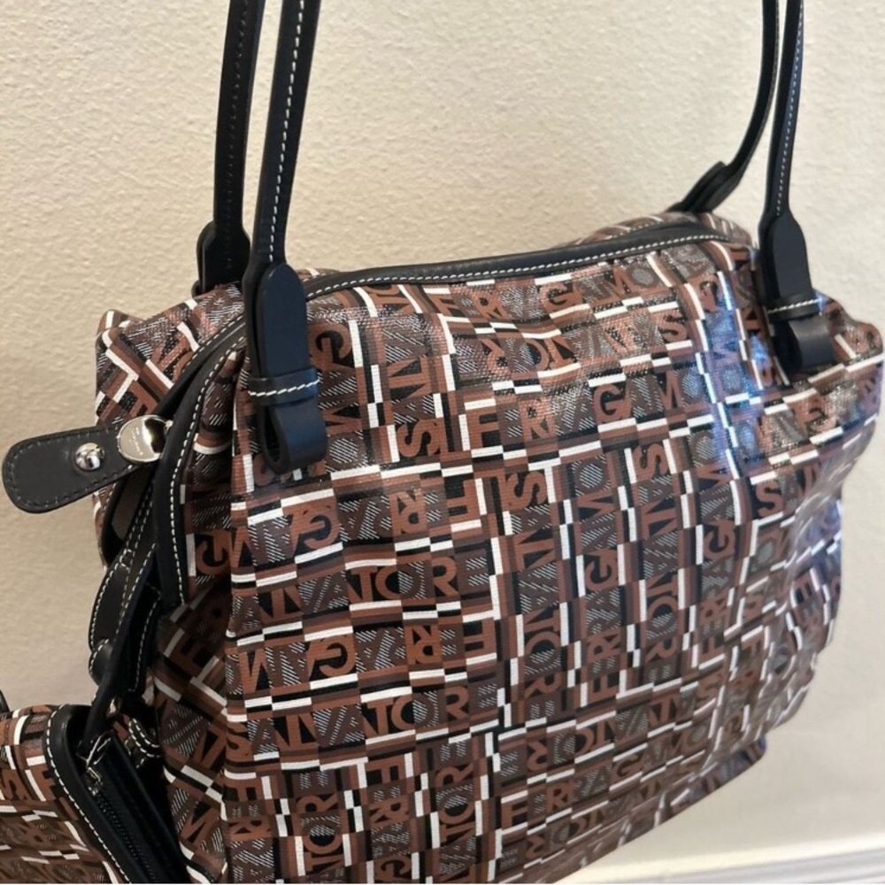 LMT: Salvatore Ferragamo Shoulder Brown Pouch Attached Handbag -NWOT - Picture 7 of 16